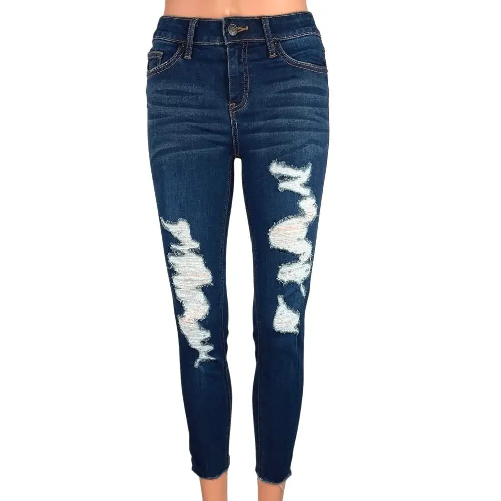 Wild Fable Blue Distressed Ripped Stretch Super Skinny Denim Jeans Pants Size 0